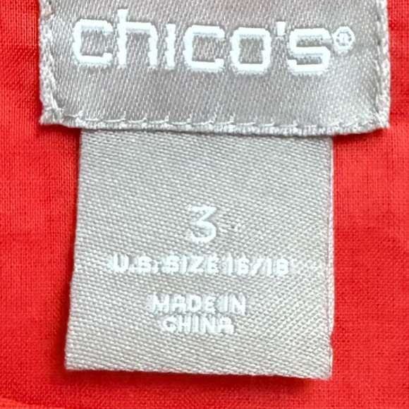 Chico’s Coral Bell Sleeve Blouse Lace Trim Sz 3 16/18 - Picture 4 of 5